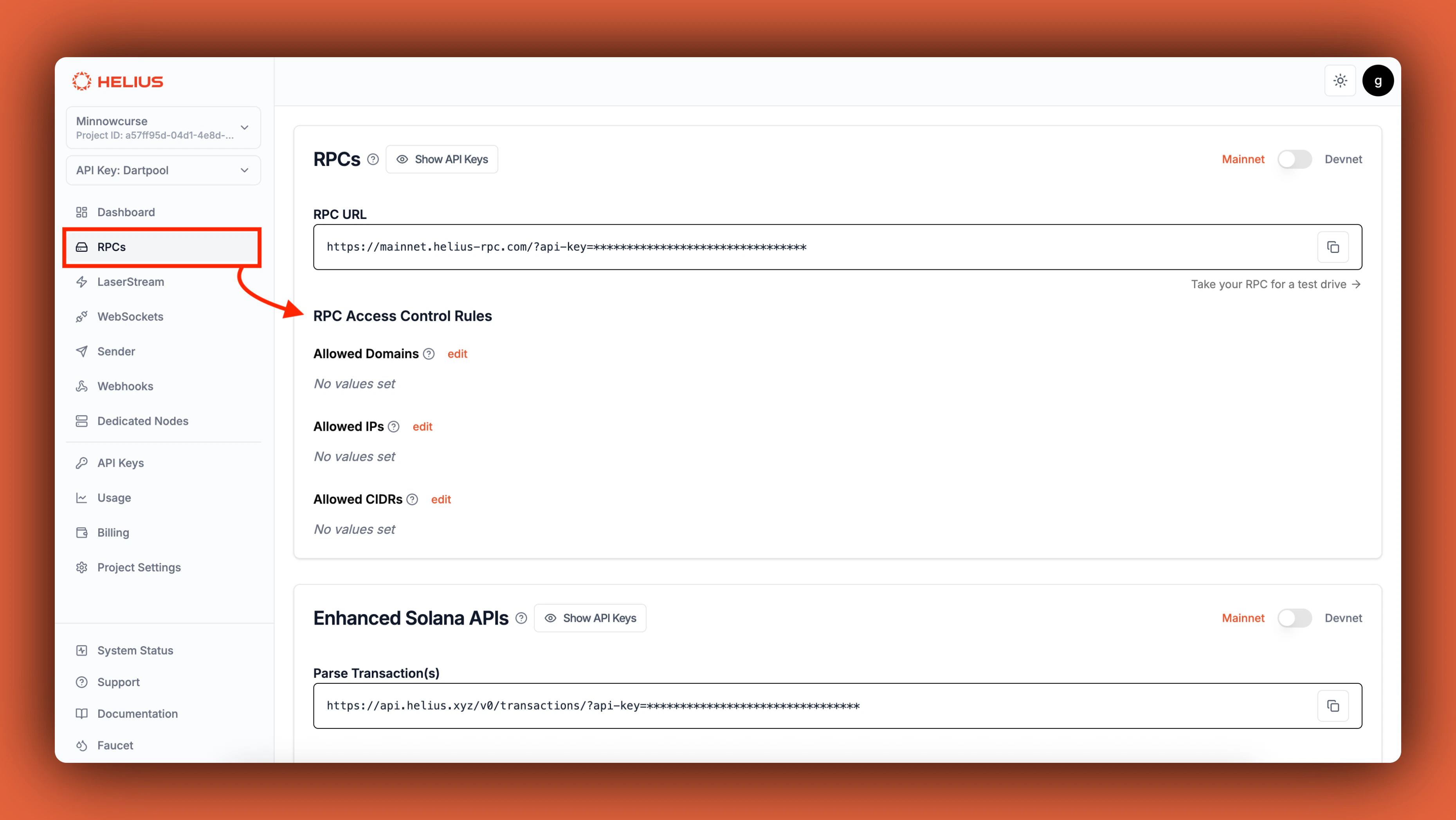 Configure RPC Access Control Rules in the RPCs section of your dashboard.