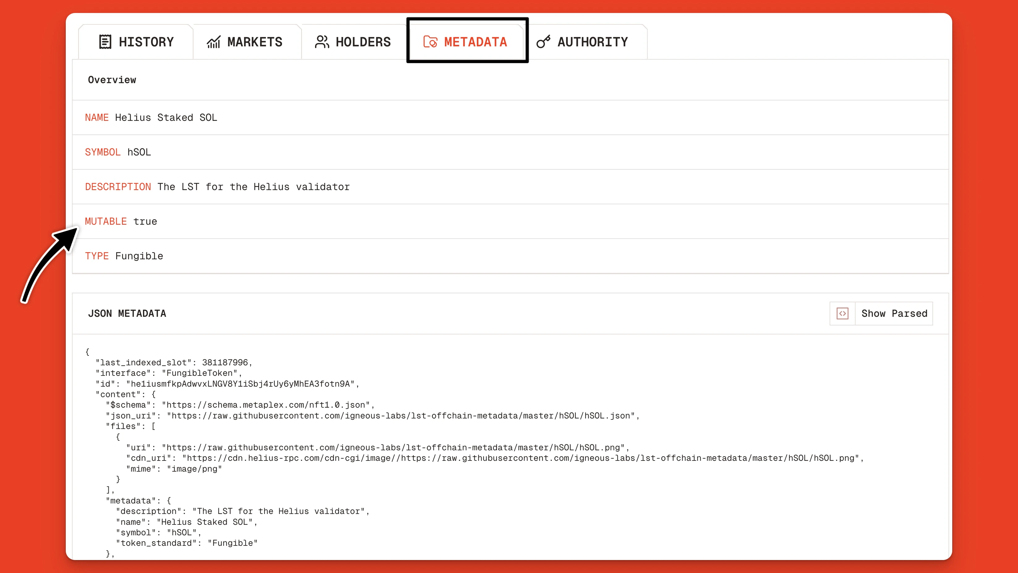 Solana Token Mutability Json Metadata On The Orb Explorer Jp
