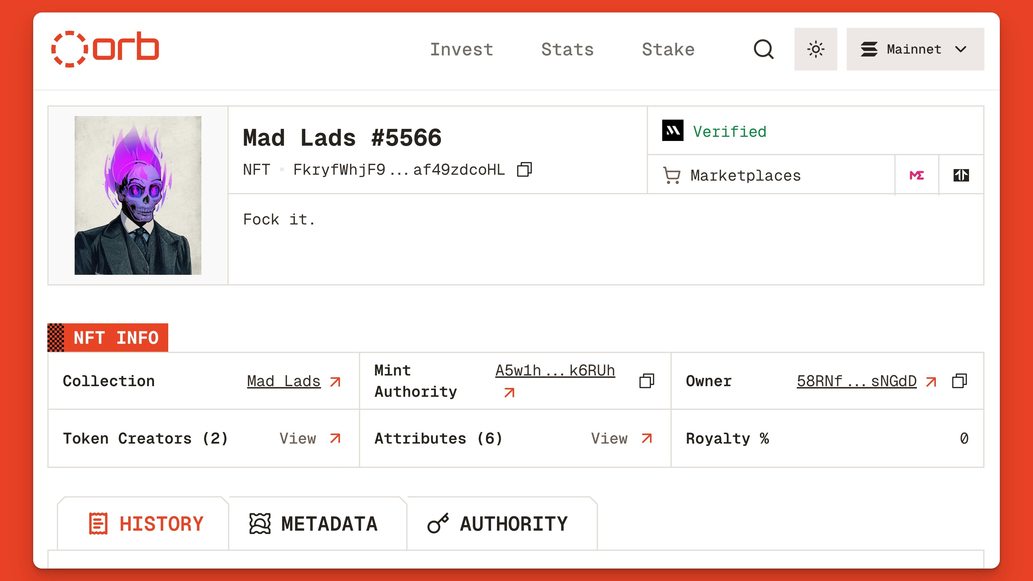 Explore Solana Nfts On Orb Mad Lad Asset Page Jp