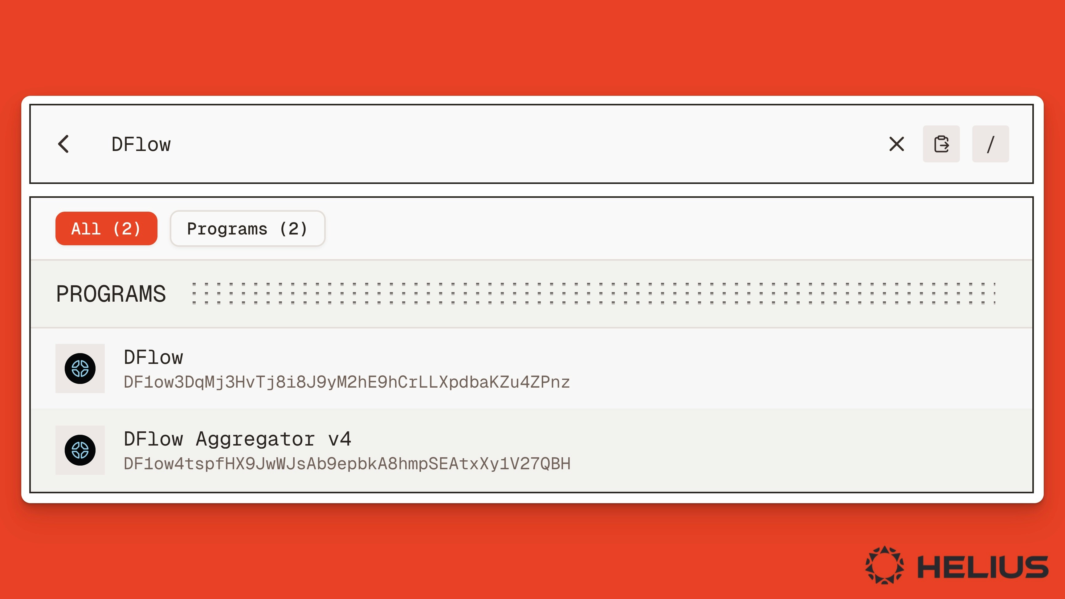Orb search results for DFlow, including the DFlow Aggregator v4 program