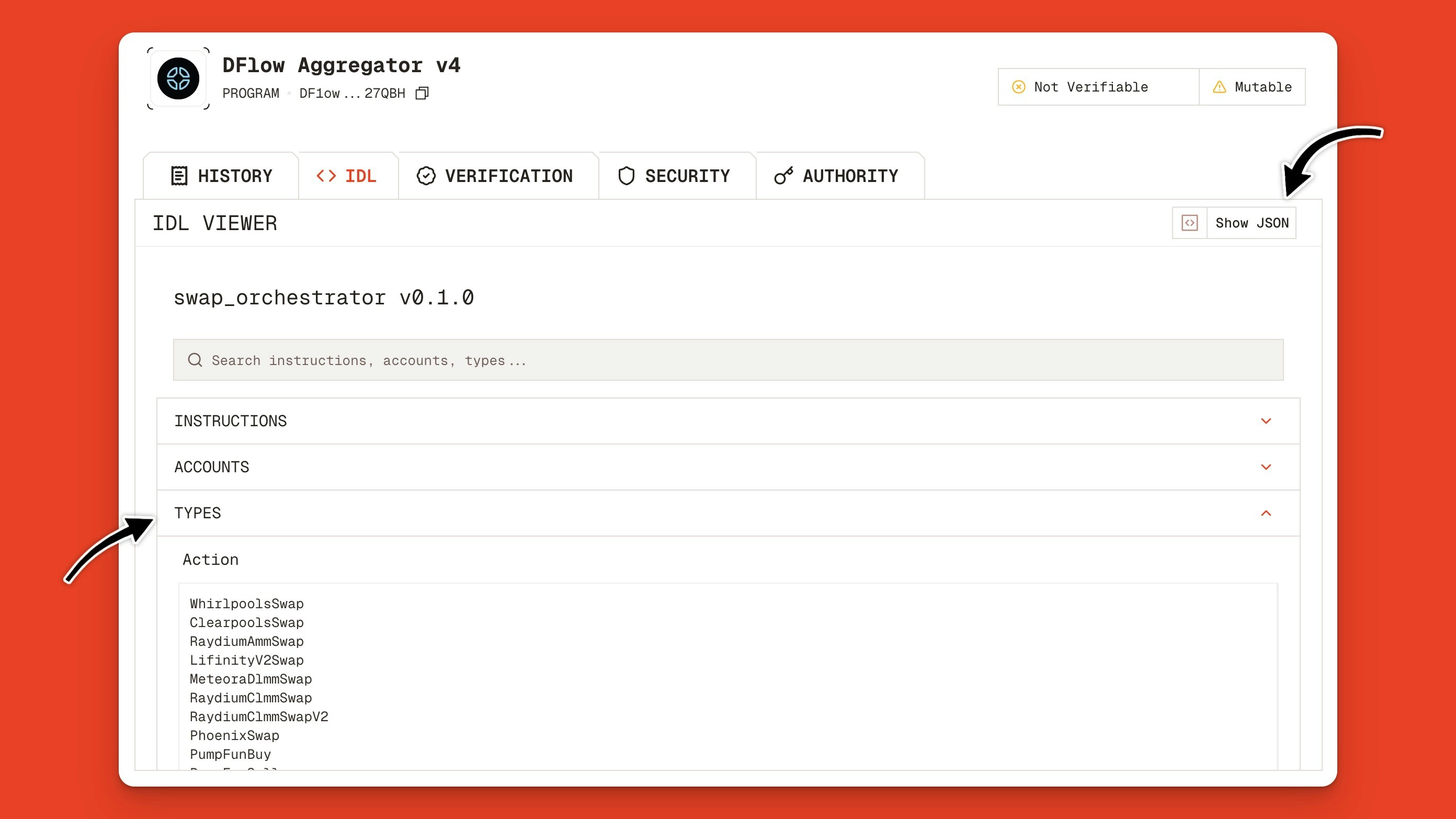 DFlow Aggregator v4 program IDL