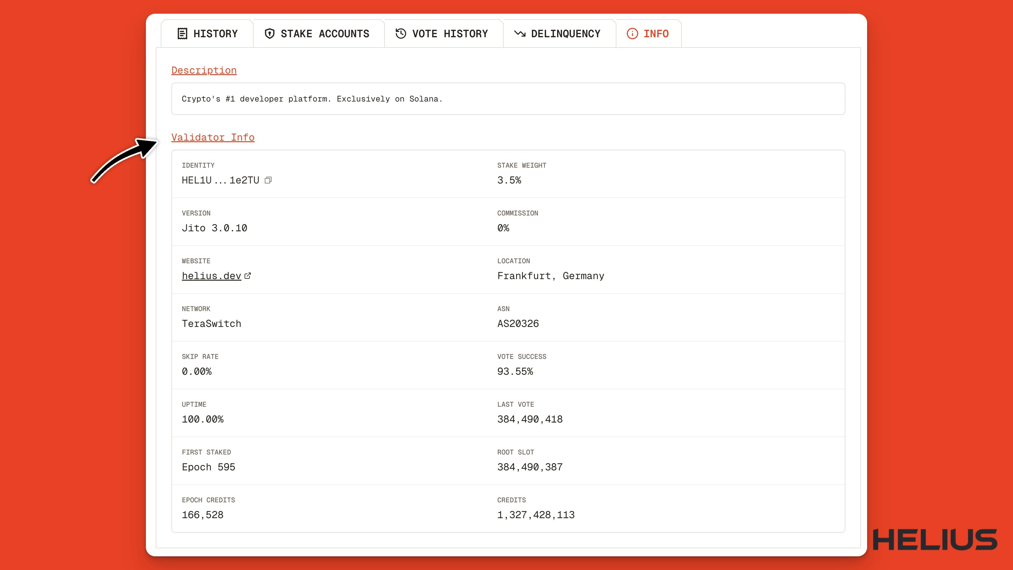 Helius Solana Validator Info Section On Orb Validator Explorer Jp