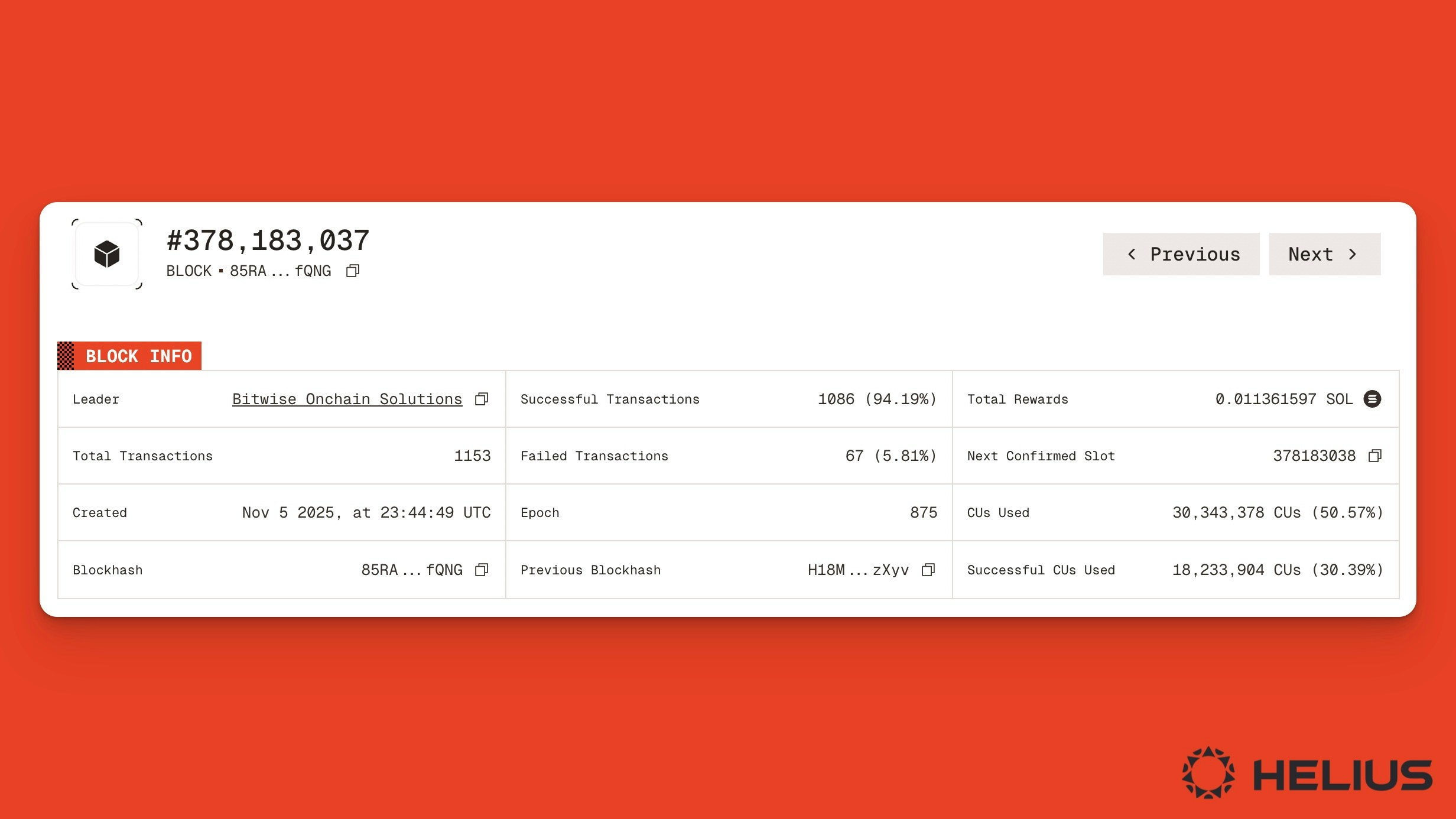 Details of the Solana block produced in slot 378,183,037