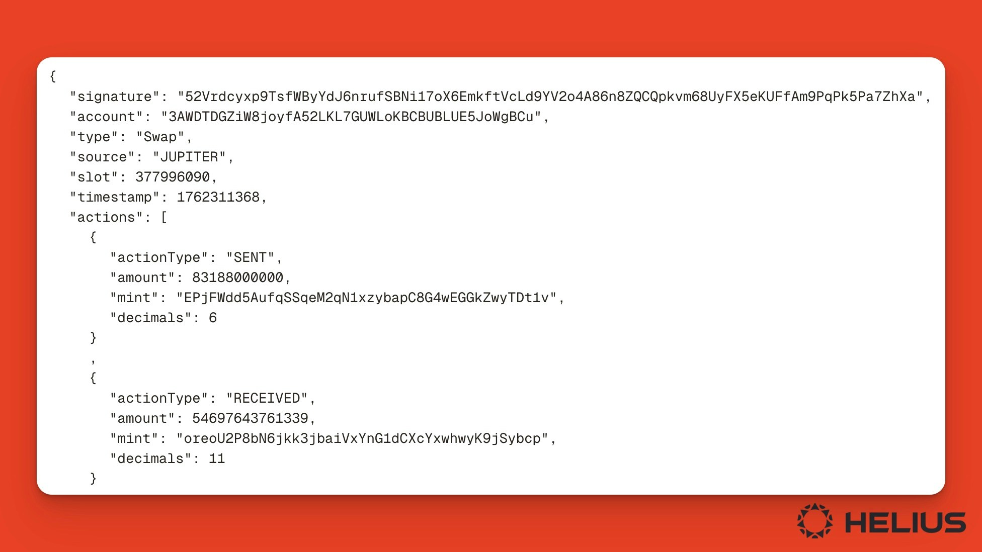 Helius Enhanced JSON transaction outputs