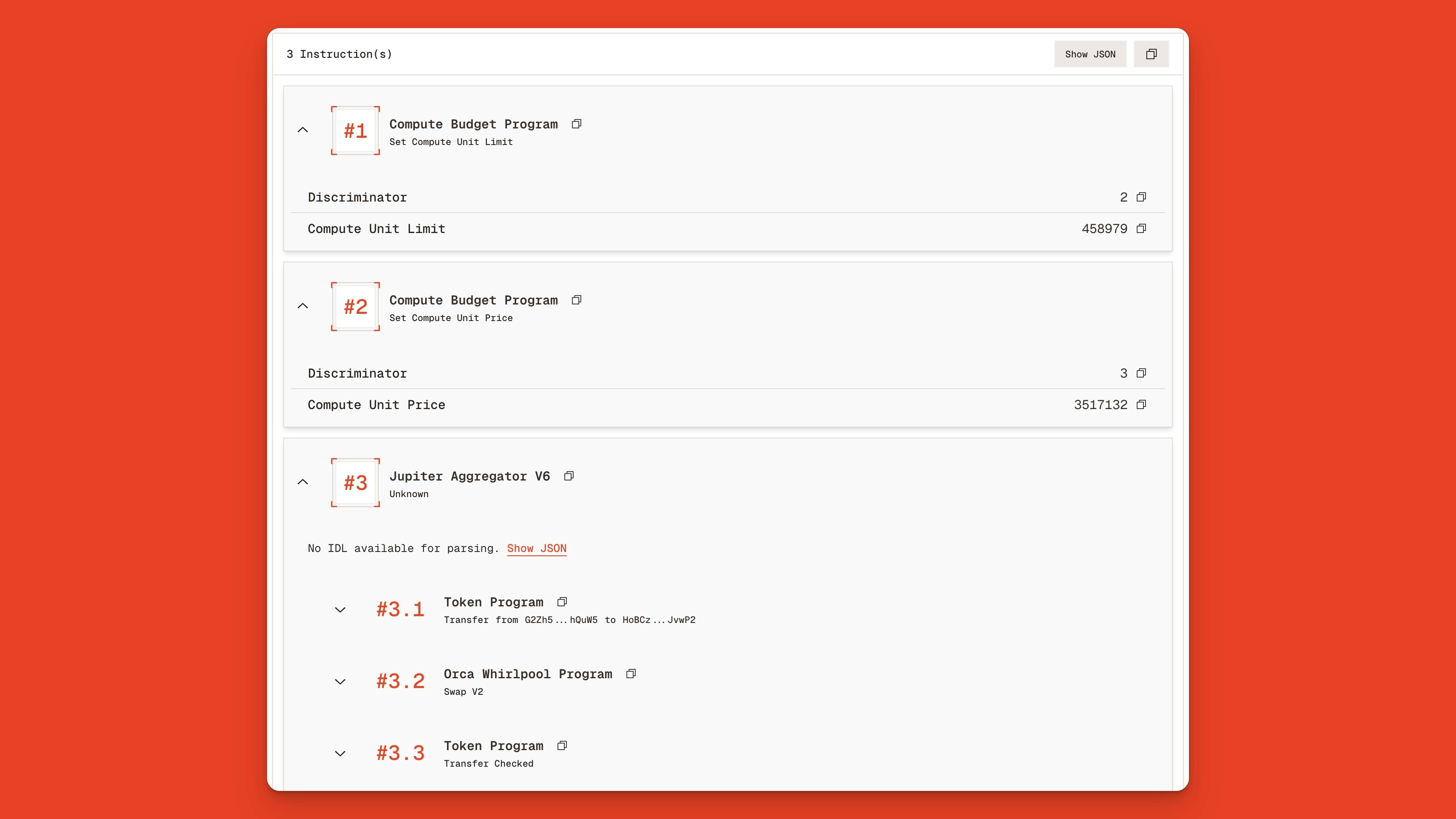 Inner instructions showing program invocations