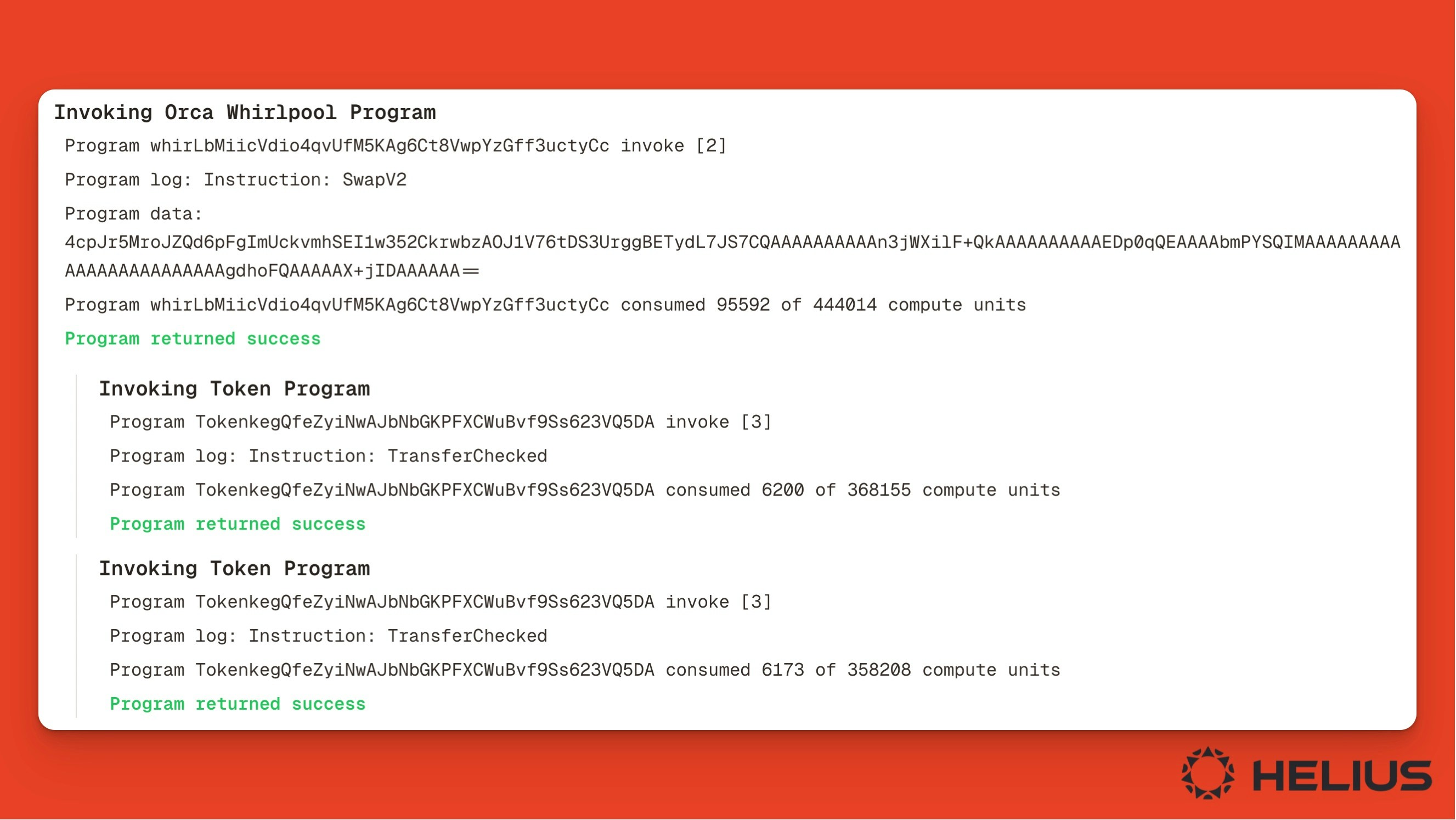 View of the Orca Whirlpool Program SwapV2 instruction logs