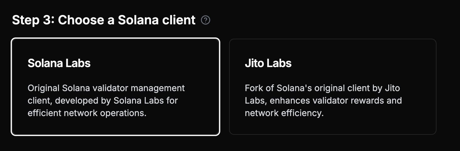 Select your dedicated node's client type
