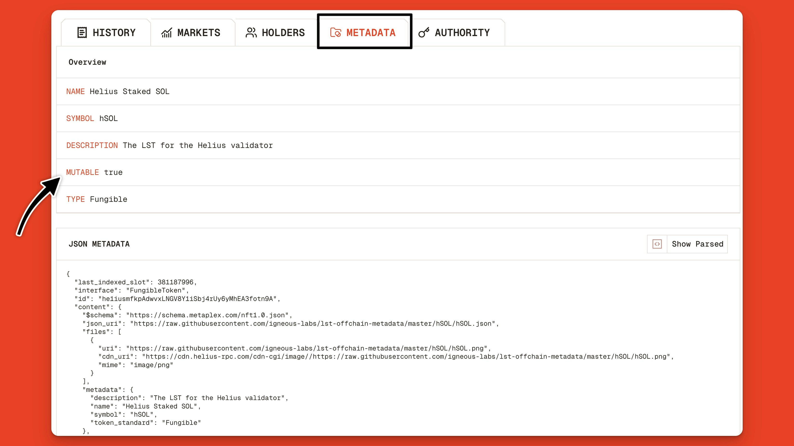 Solana Token Mutability Json Metadata On The Orb Explorer Jp