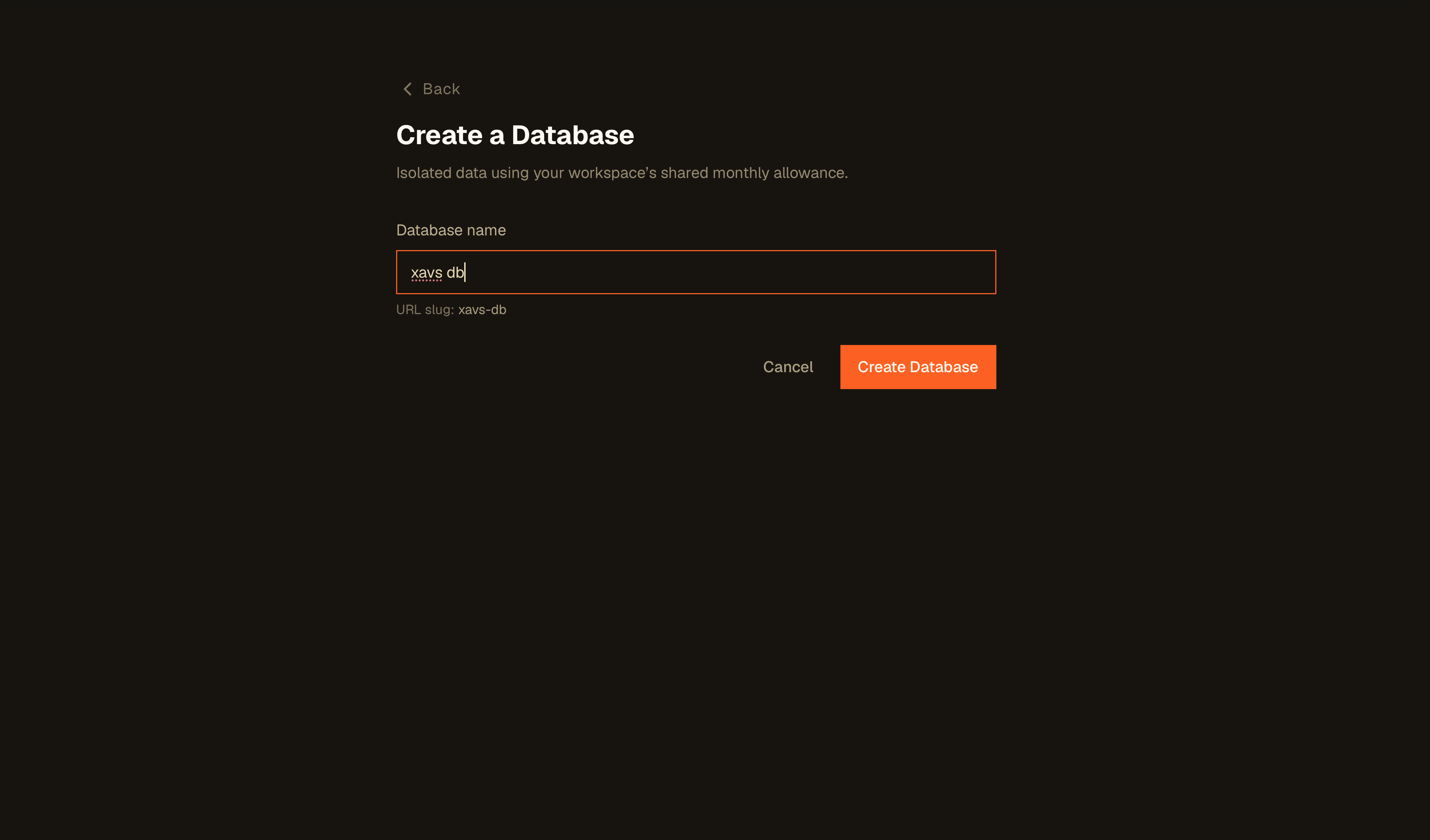 Create a Database form with a database name field