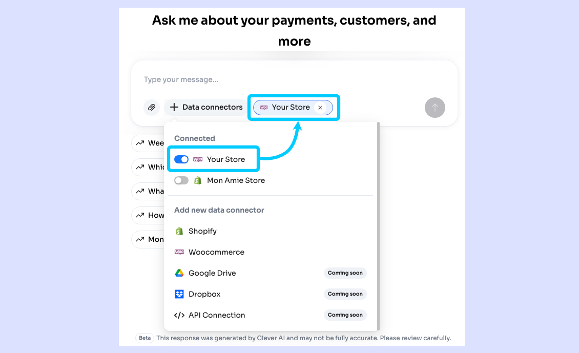 WooCommerce が接続されオンになった状態