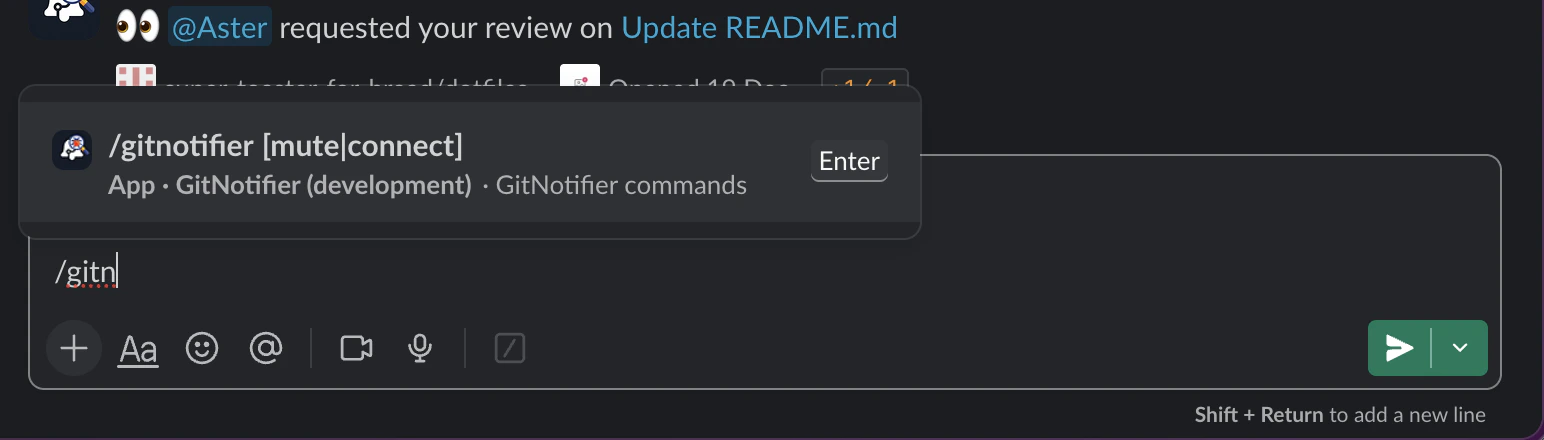 GitNotifier slash command in Slack