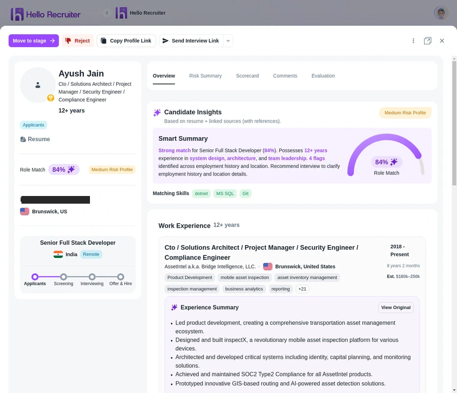 Candidate profile