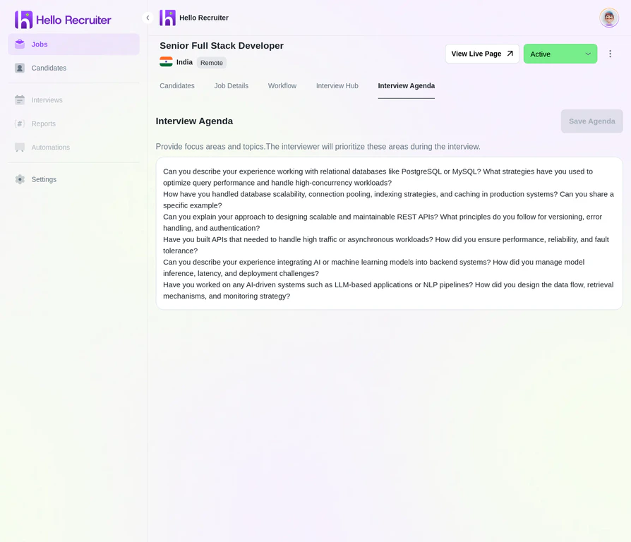 Interview agenda configuration