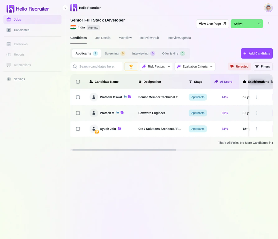 Job-specific candidate pipeline