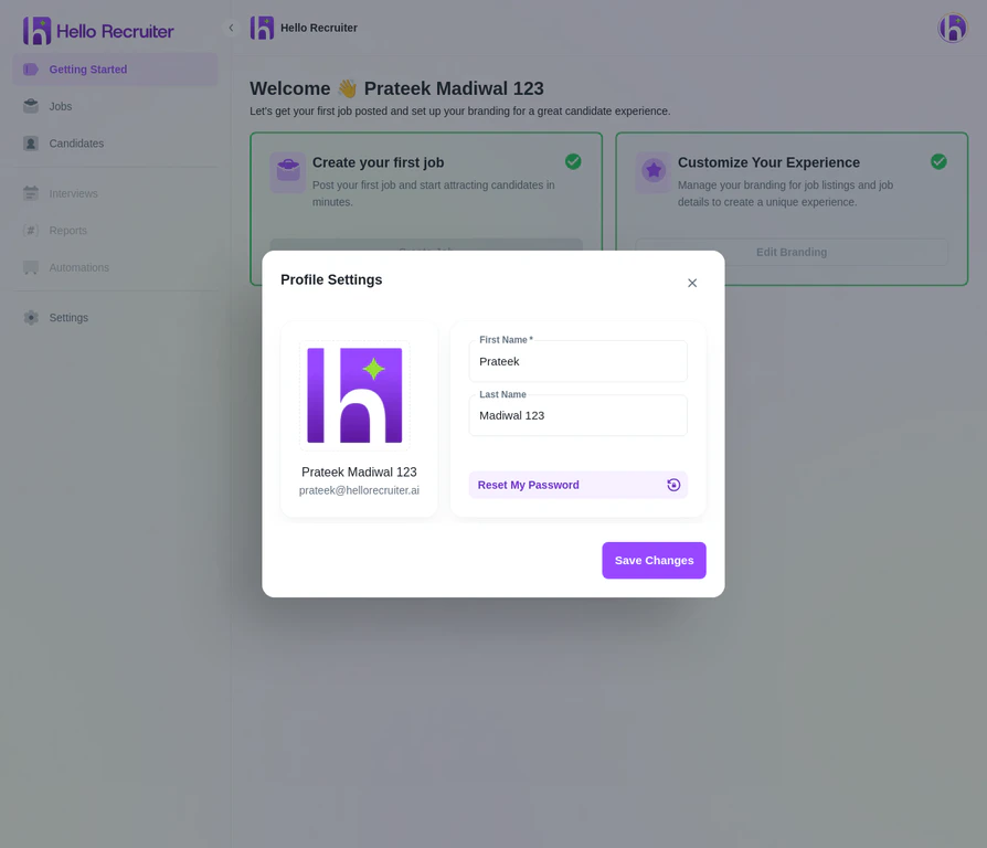 User Profile Settings