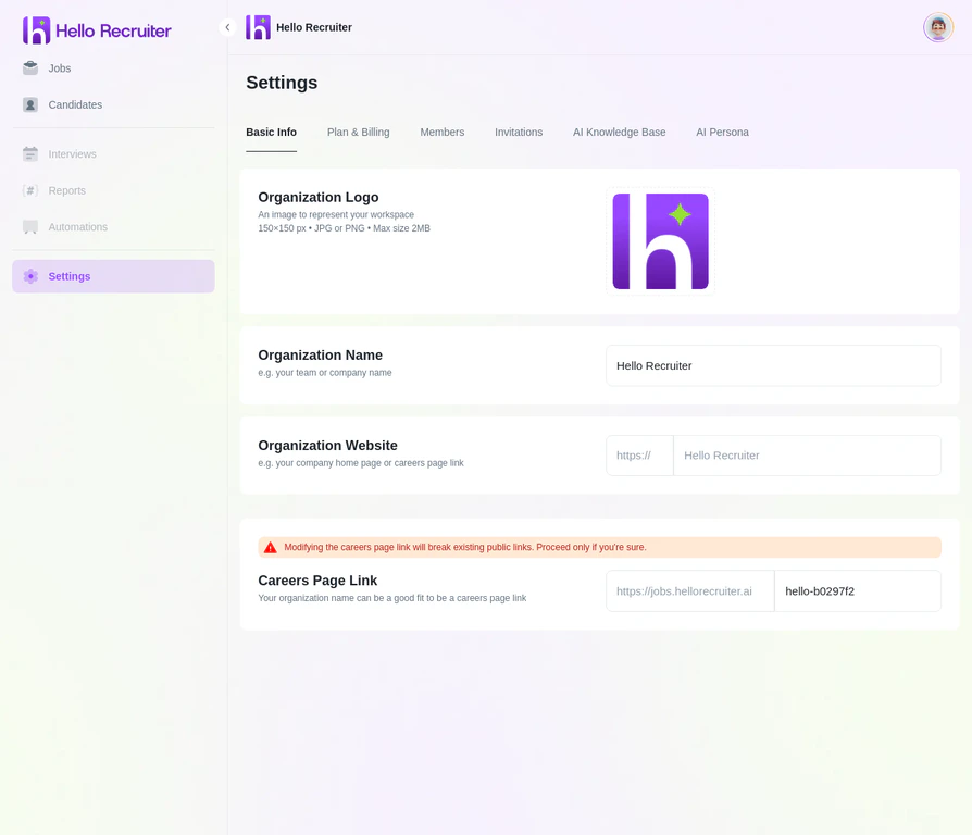Organization Settings