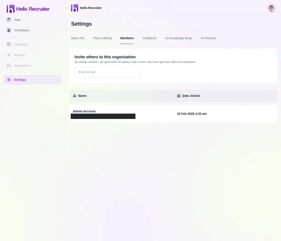 Team Management page