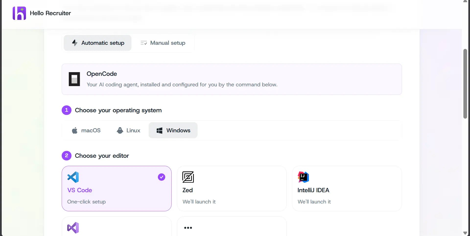 Choosing your OS and editor for automatic setup
