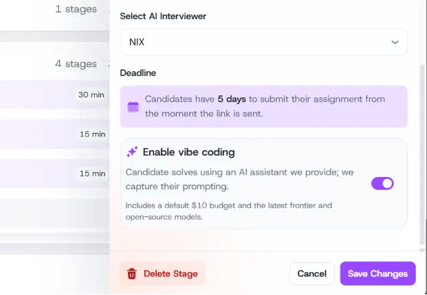 Take-home round settings showing the deadline note