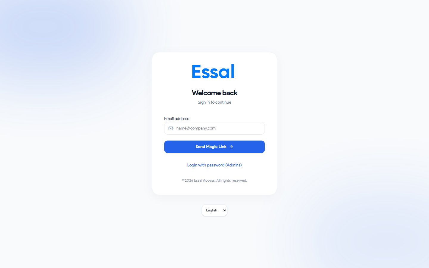 Essal Access login page