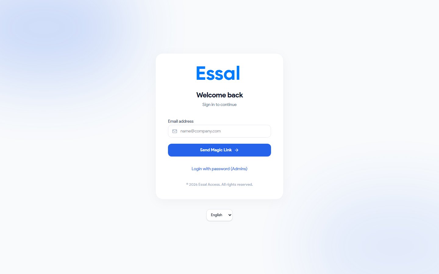 Essal Access login page