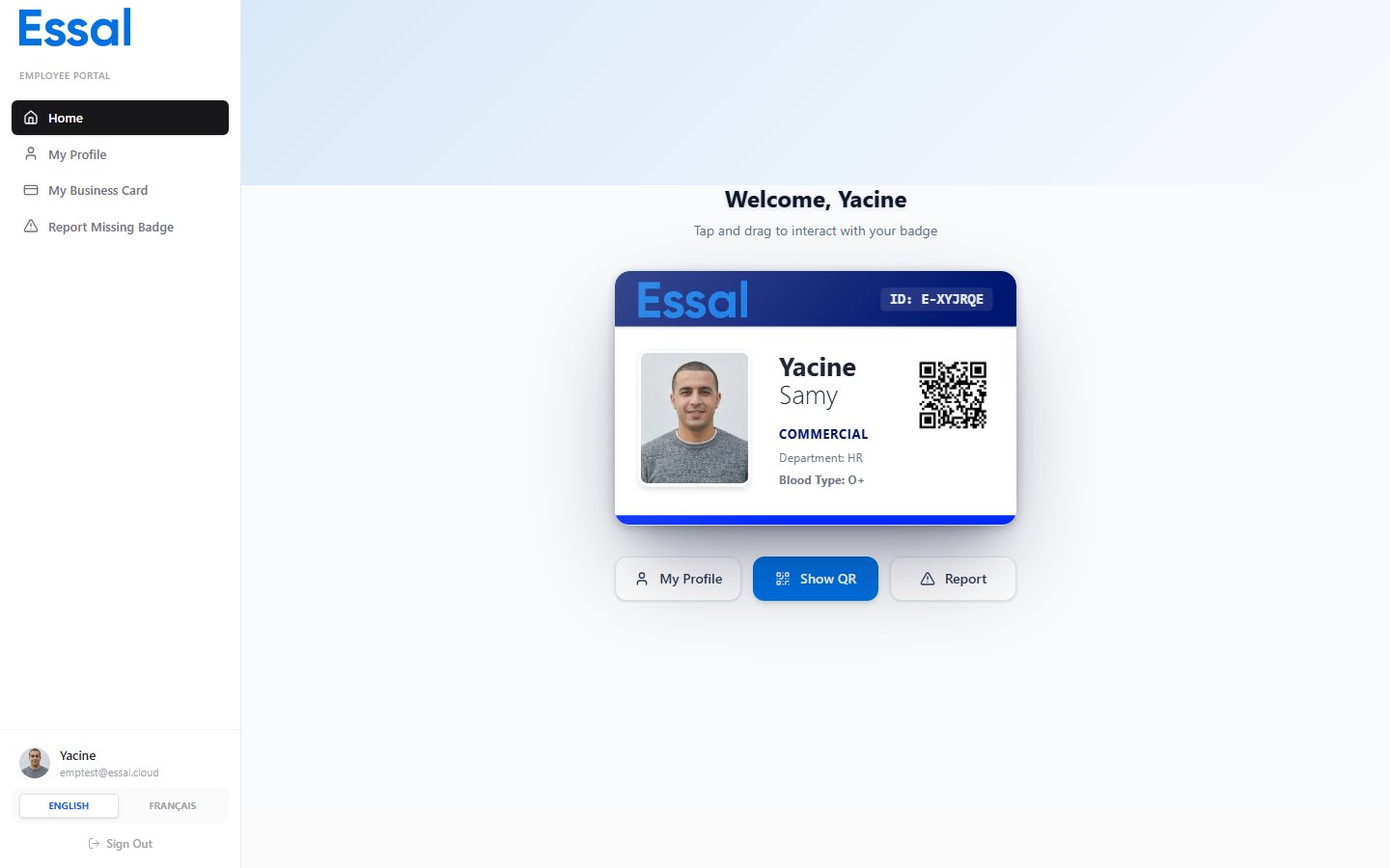 Page d'accueil du Portail Employé