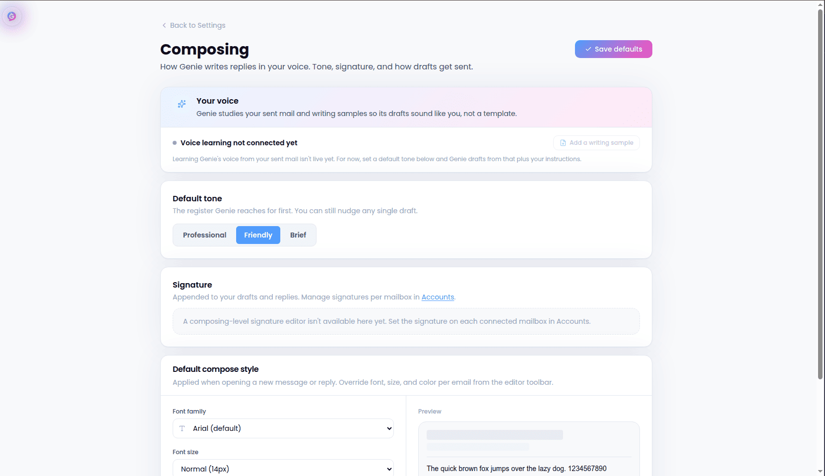 Composing settings page