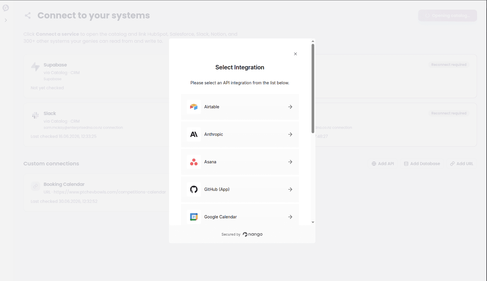 Connections page showing the "Browse 700+ apps" catalog grid