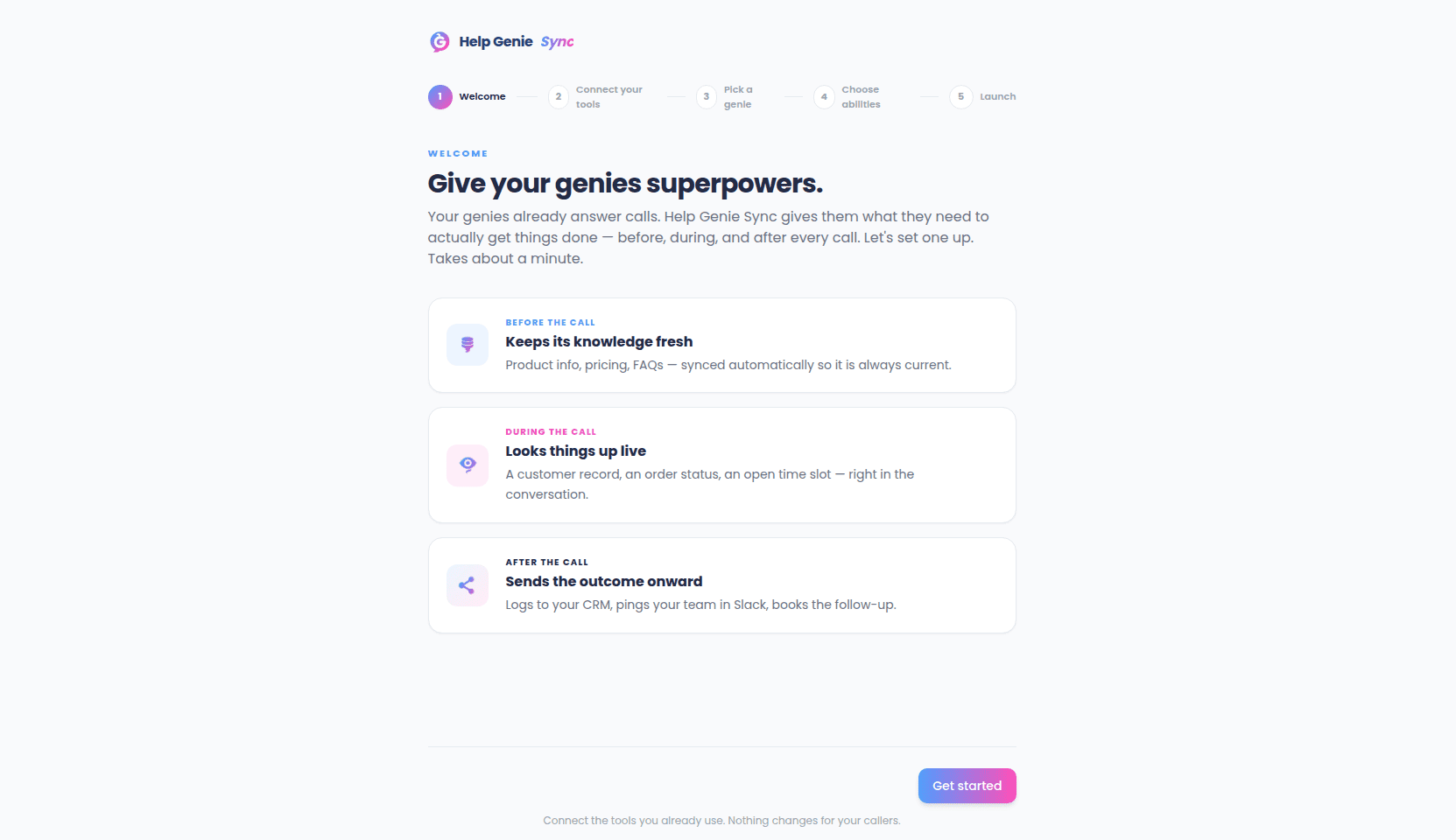 Setup wizard's Capabilities step showing the toggle list