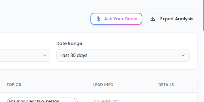 The selection bar at the bottom of the screen with Ask Your Genie and Export options