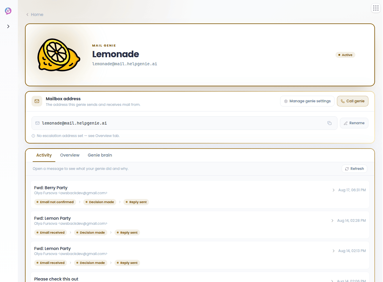 Activity tab with a row expanded into the Decision Inspector