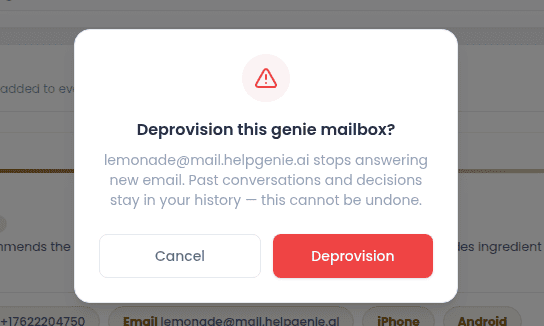 Deprovision confirm dialog
