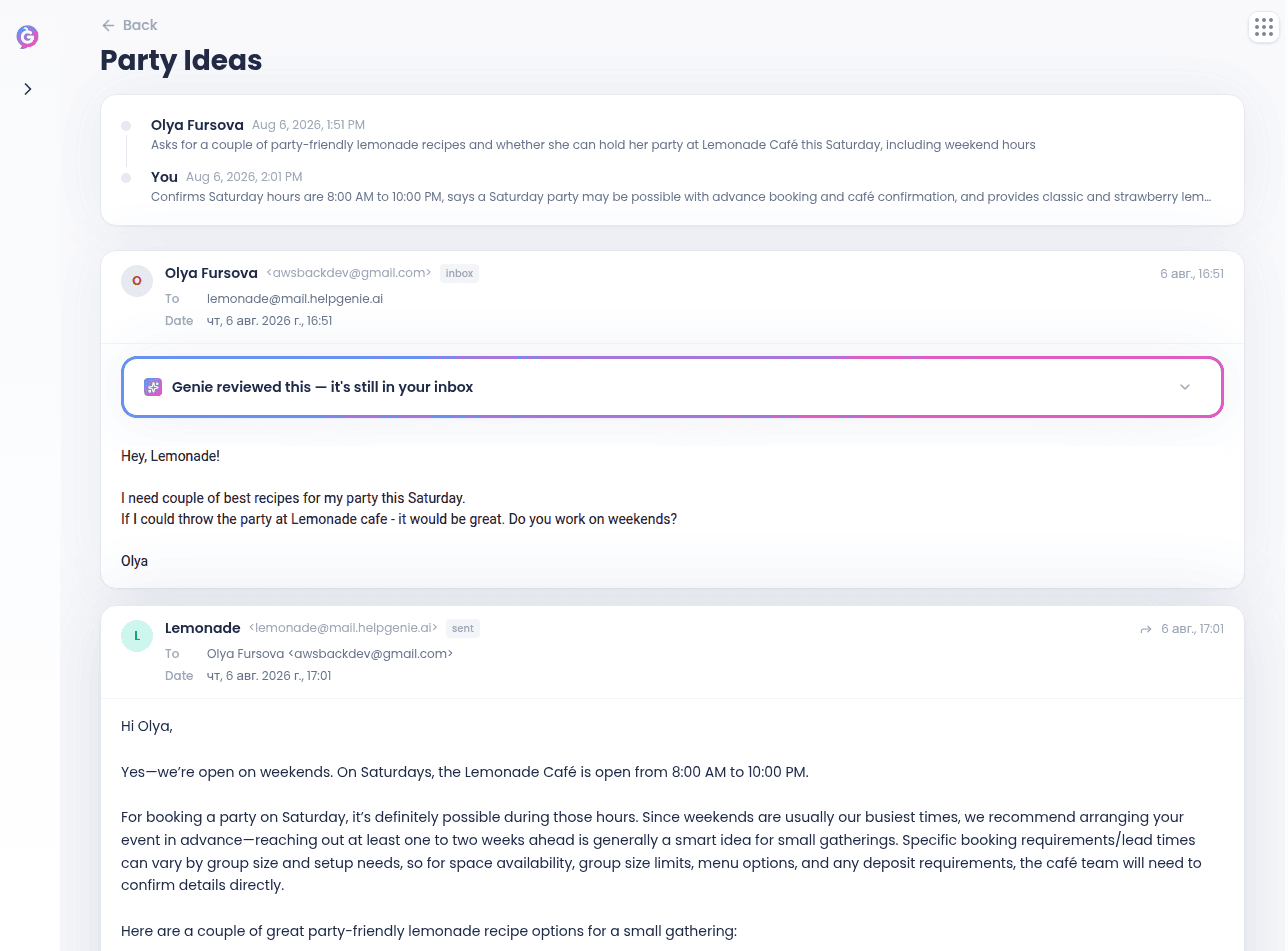 Open thread with timeline and expanded message
