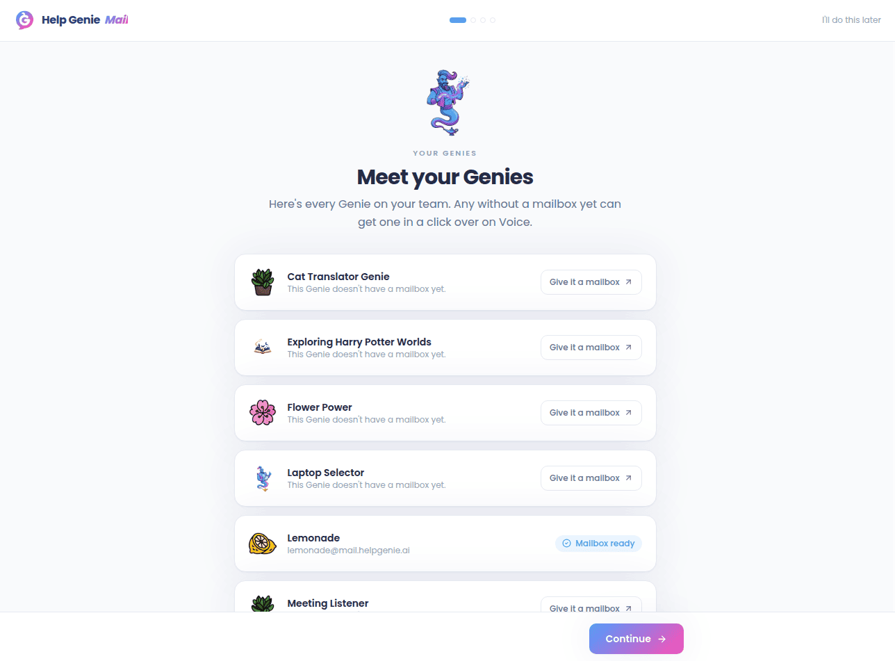 Welcome step 1 — meet your Genies