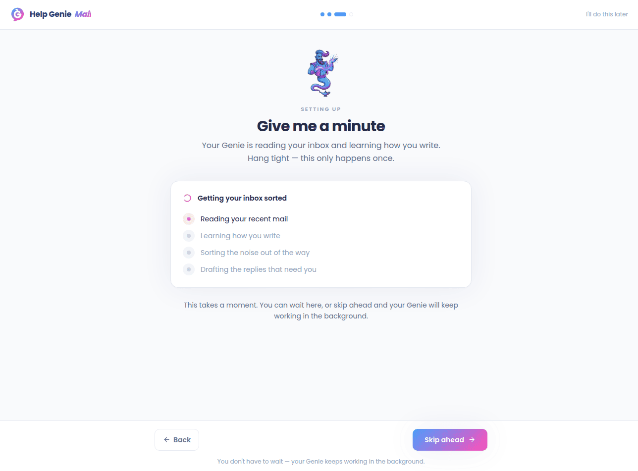 Welcome step 3 — give me a minute