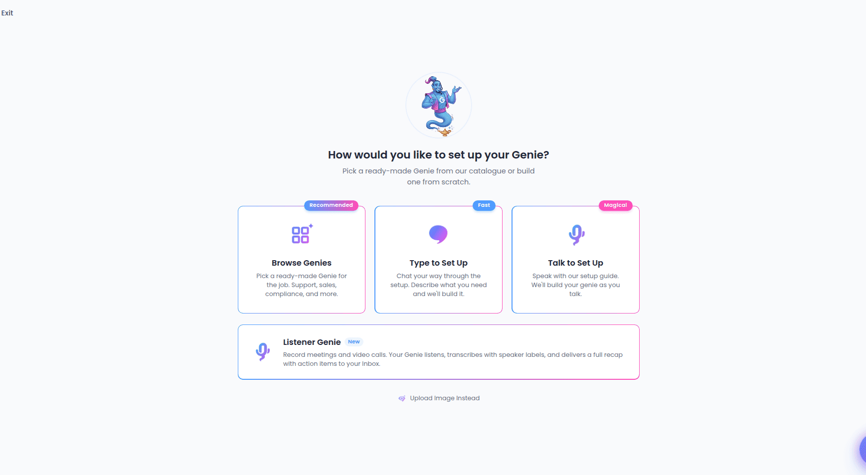 Genie setup start screen