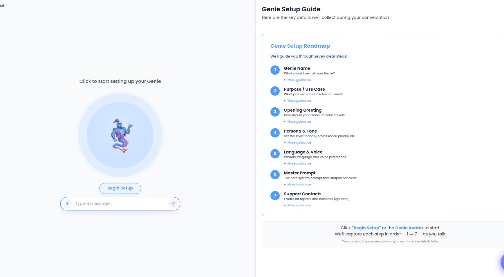 Voice setup screen