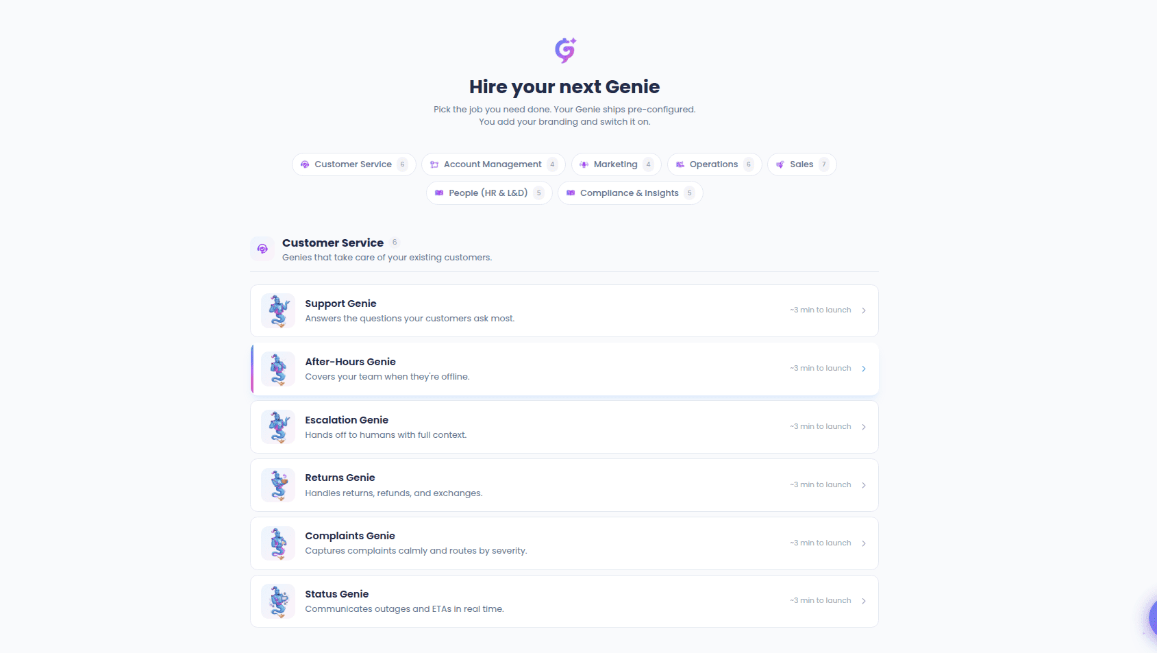 Genie templates catalogue