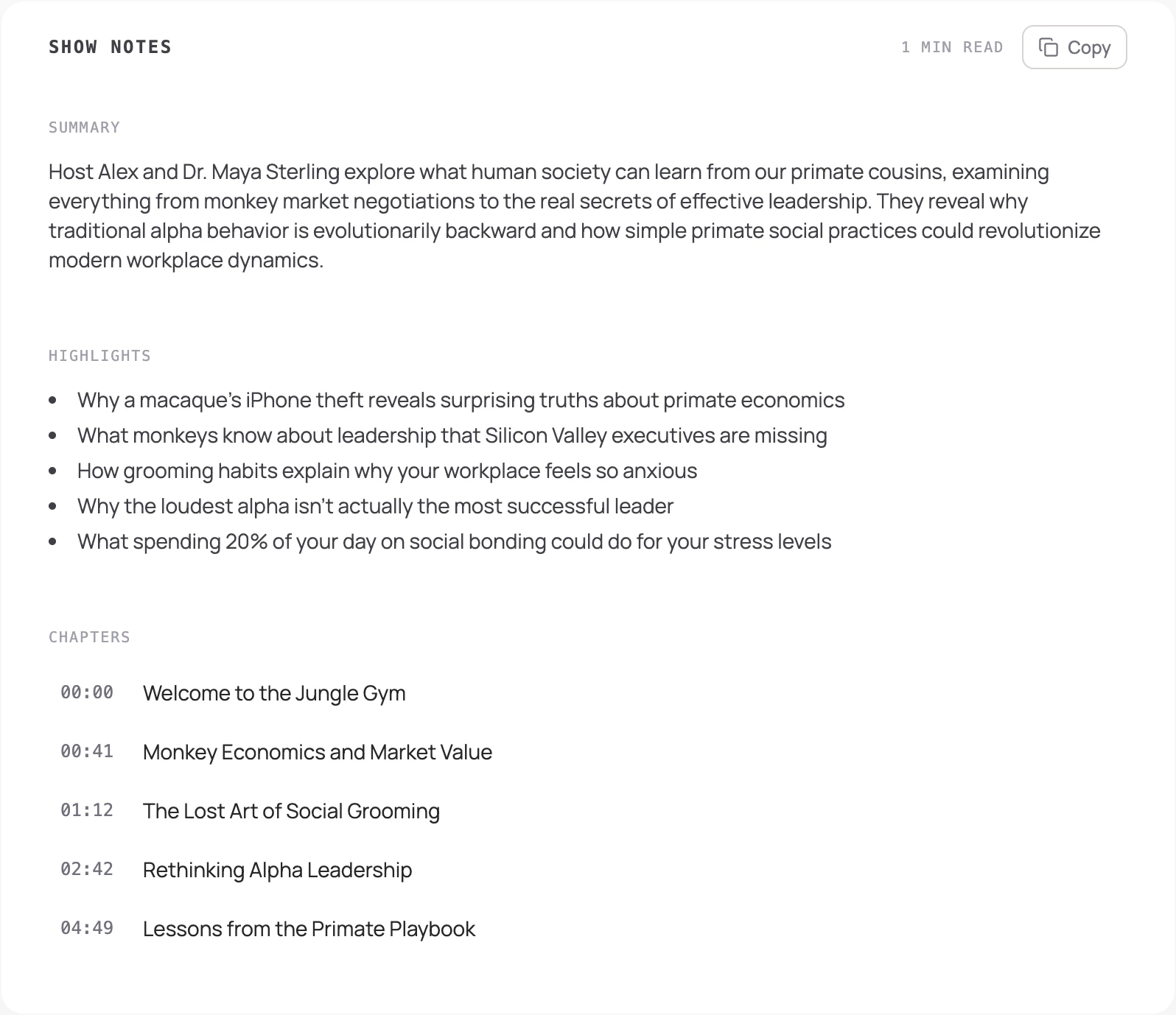 Show notes with summary, highlights, and chapters
