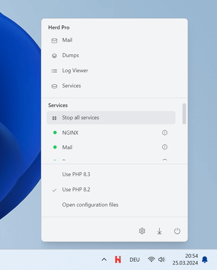 Screenshot of context menu with restart hightlight