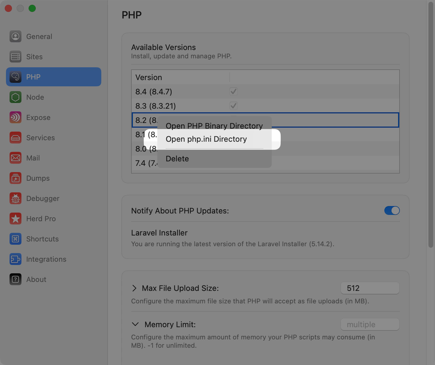 Screenshot of context menu