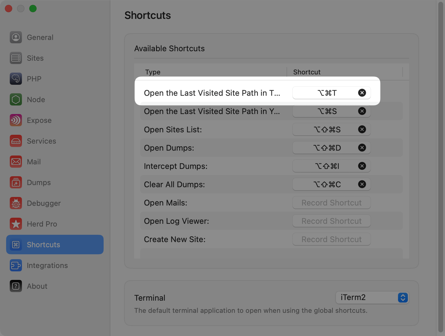 Tinker Shortcut Settings