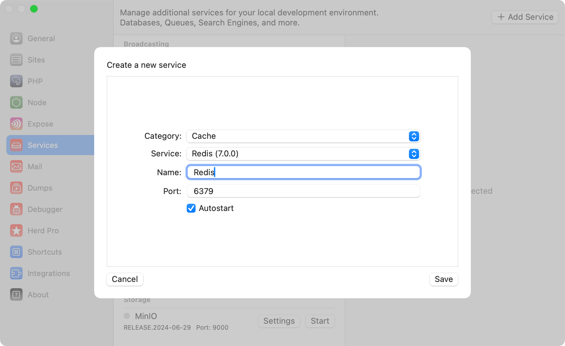 Screenshot of MySQL settings