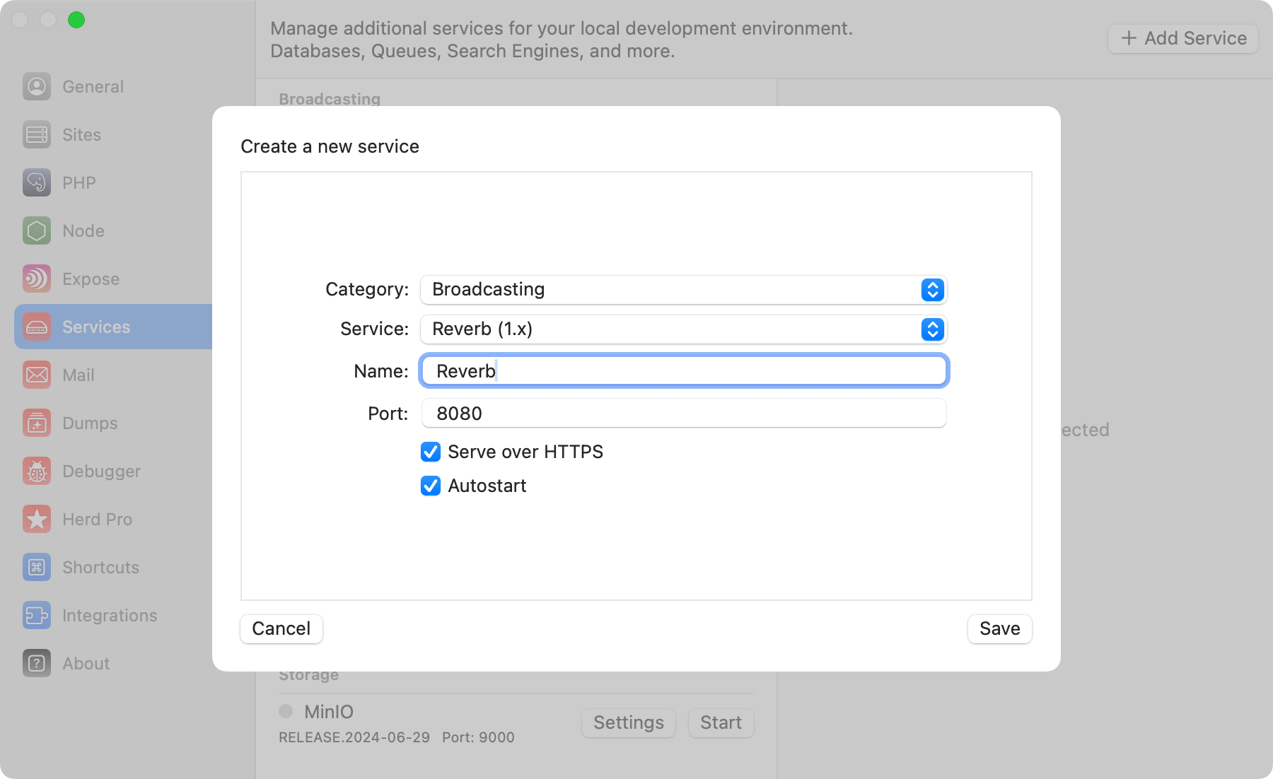 Screenshot of MySQL settings