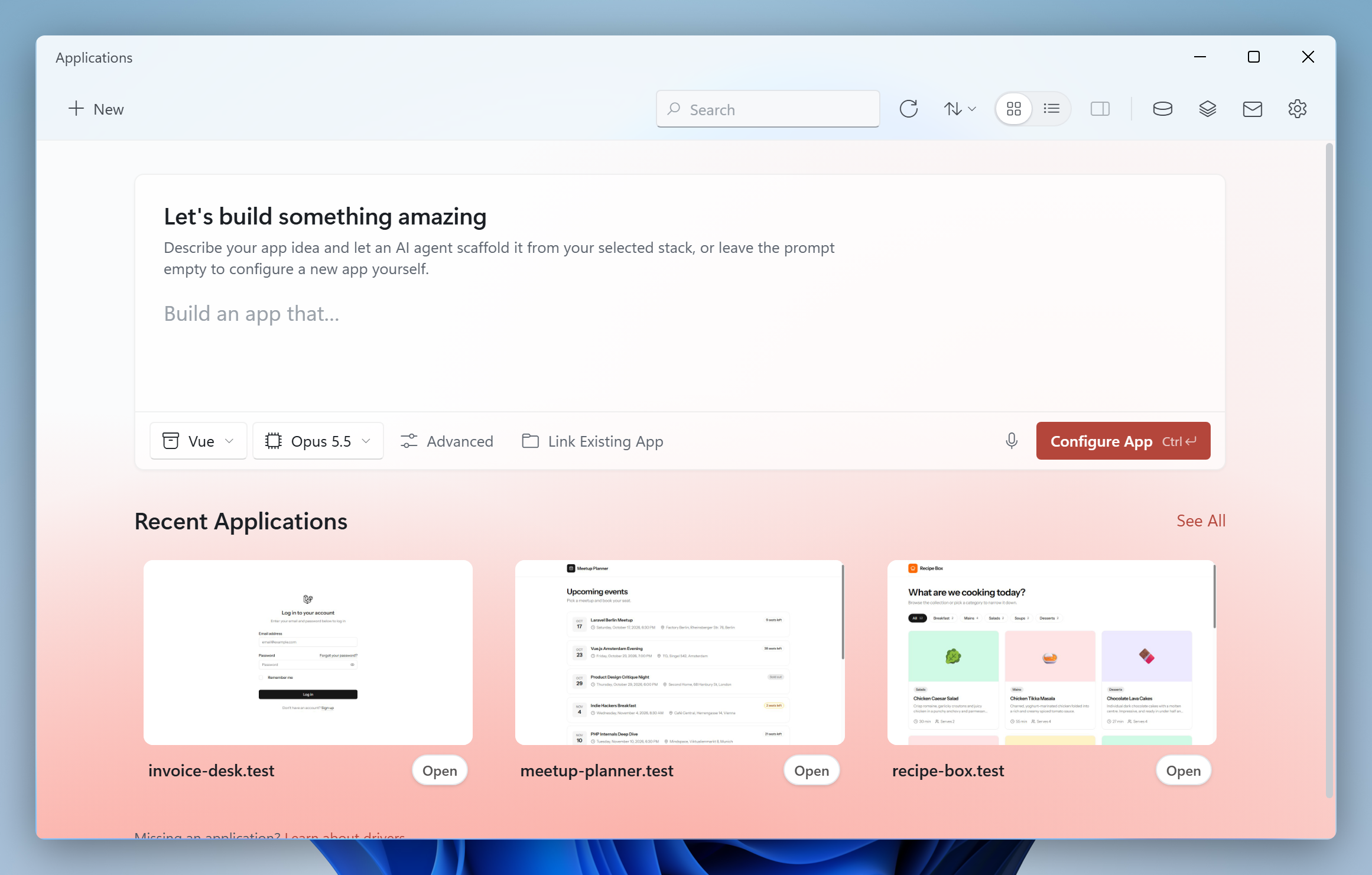 Applications dashboard