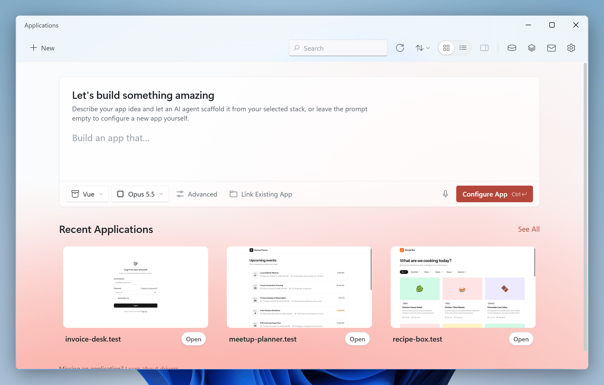 Applications dashboard