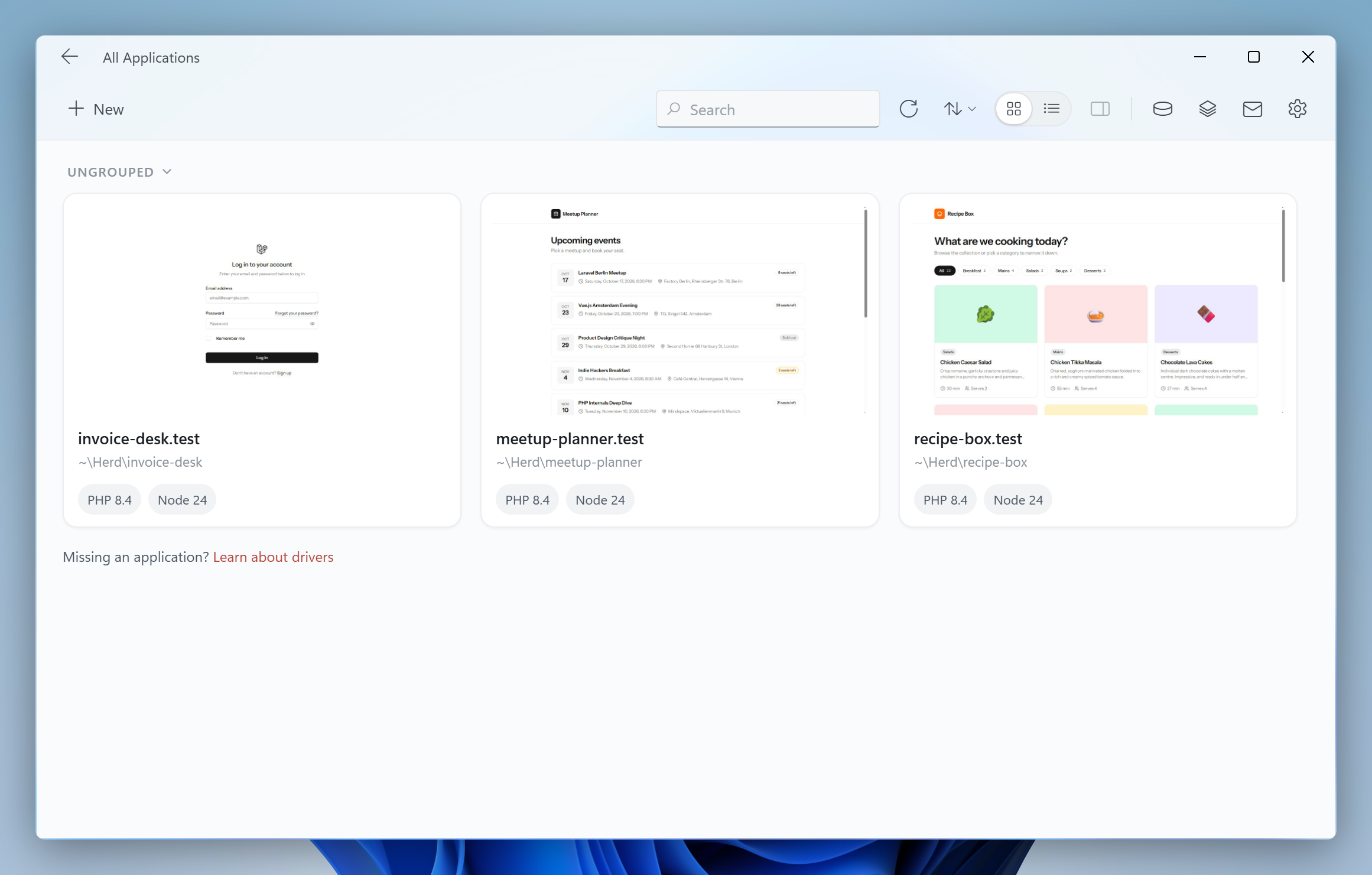 All applications in the grid view