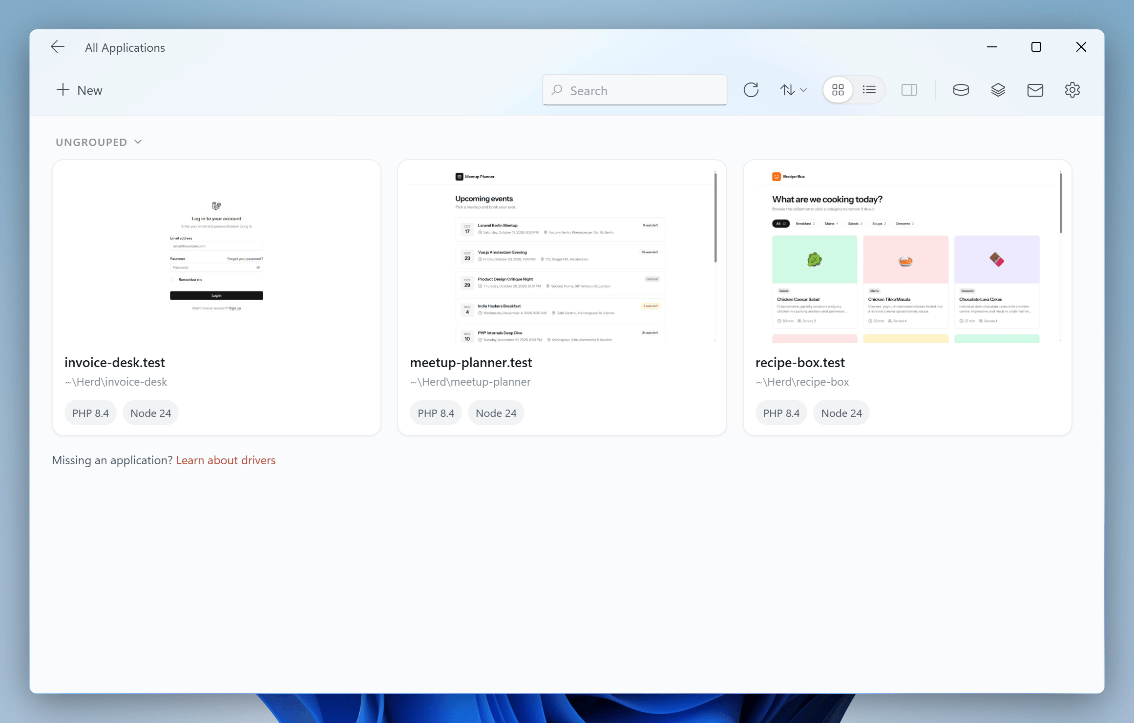 All applications in the grid view