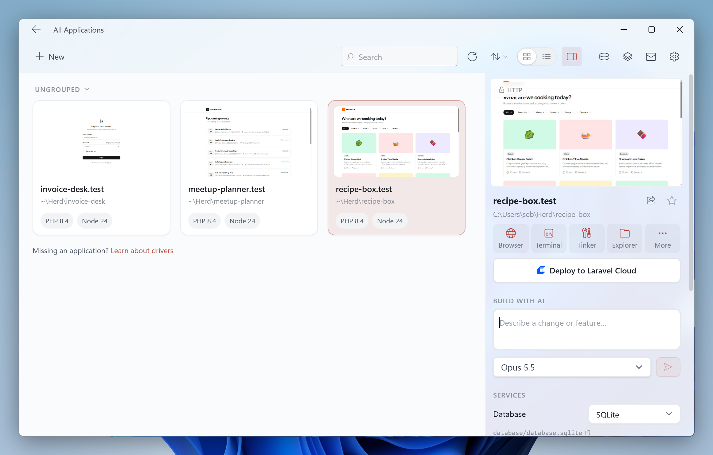 Build with AI in the inspector of the Applications window