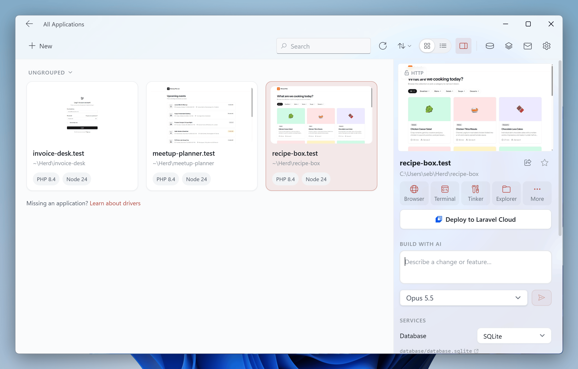 Build with AI in the inspector of the Applications window